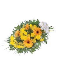Sunlight. This well-balanced arrangement of yellow gerberas and chrysanthemums  will feel express your warmest attitude.